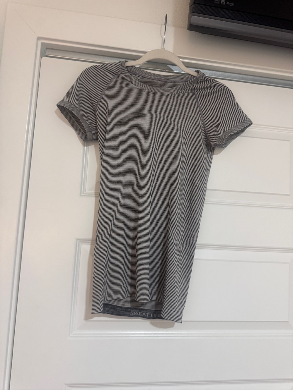 lululemon athletica Gray & White Striped Short Sleeve Tee